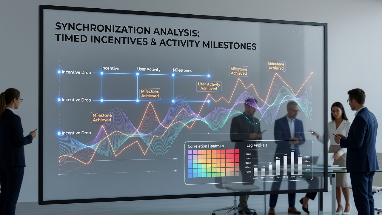 Analytics visualization of user retention curves synchronized with incentive release points and milestone achievements in slot applications