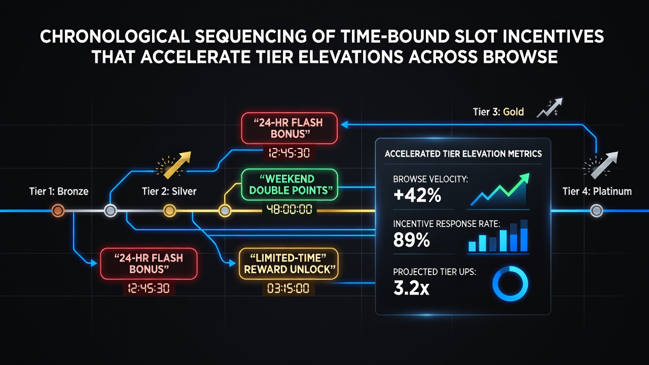 Timeline graphic showing sequenced incentives leading to tier elevation milestones in browser loyalty systems