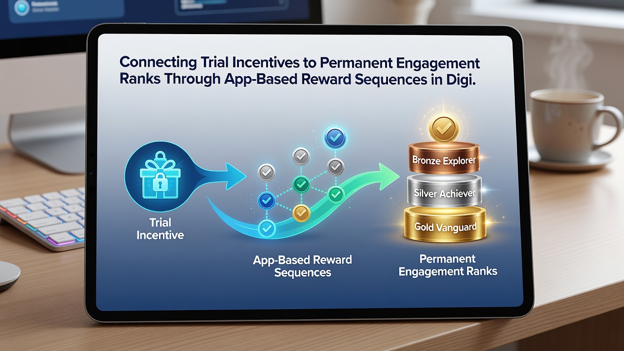 Diagram illustrating the flow from trial incentives through app sequences to permanent engagement ranks in digital casino platforms