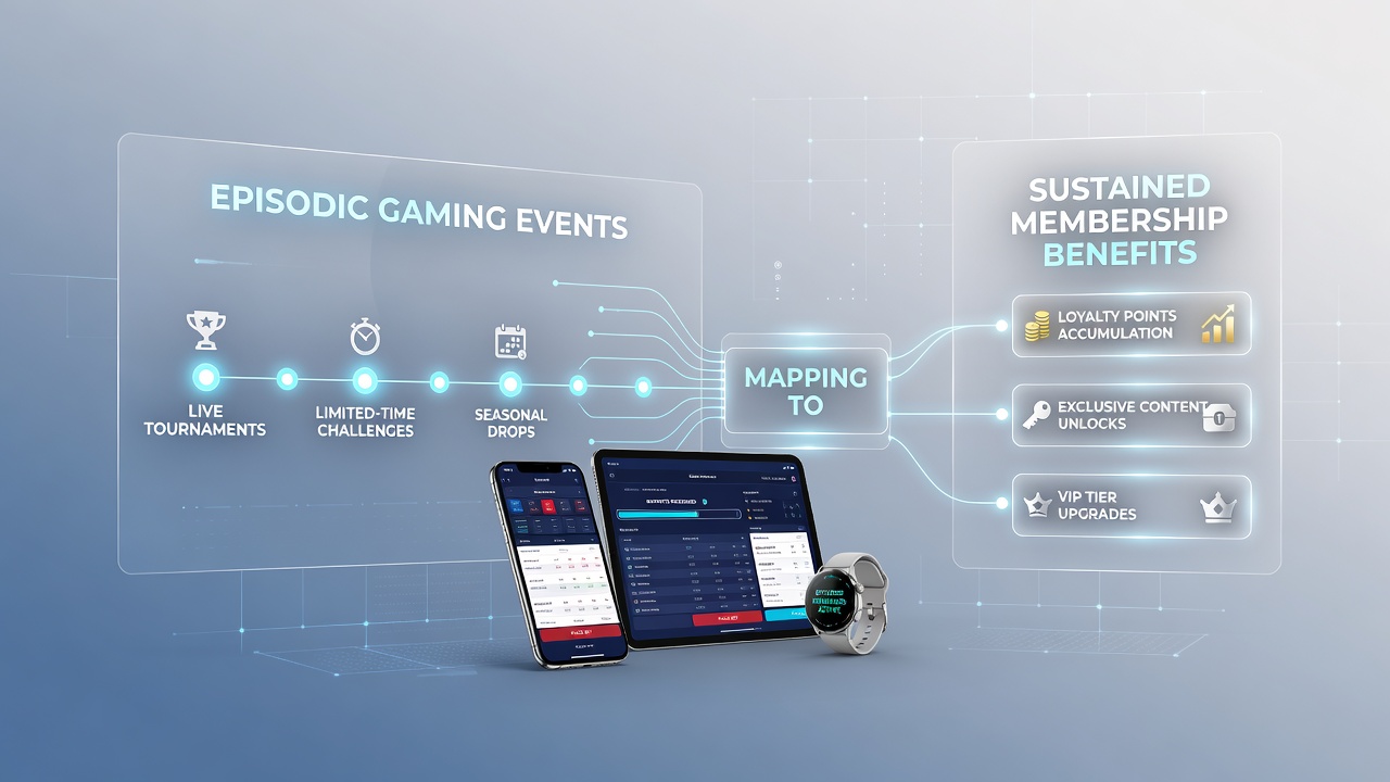 Mobile betting interface showing episodic game sessions transitioning into loyalty program tracking on a portable device
