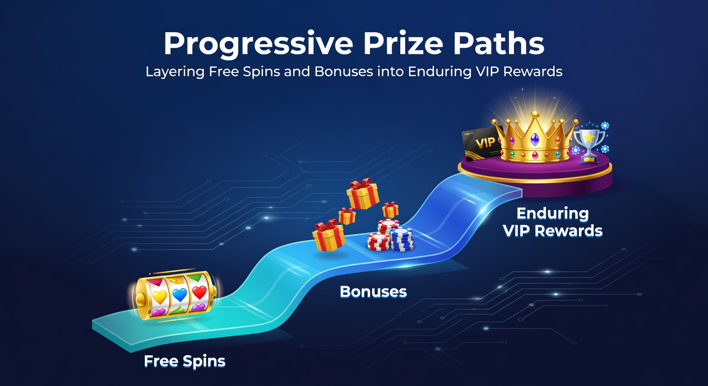 Infographic showing tiered VIP progression with icons for free spins, bonus layers, and long-term rewards like cashback and events