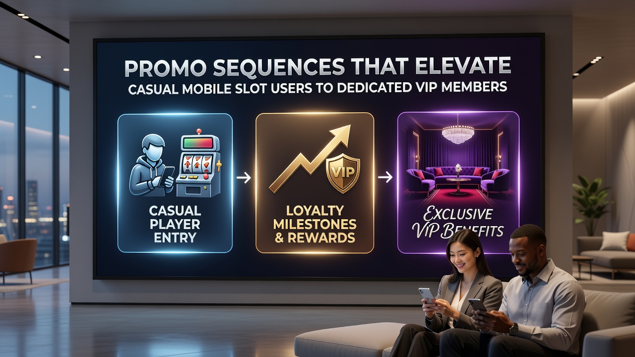 Diagram showing how sequential promo codes connect trial play with sustained VIP advancement in mobile gaming environments