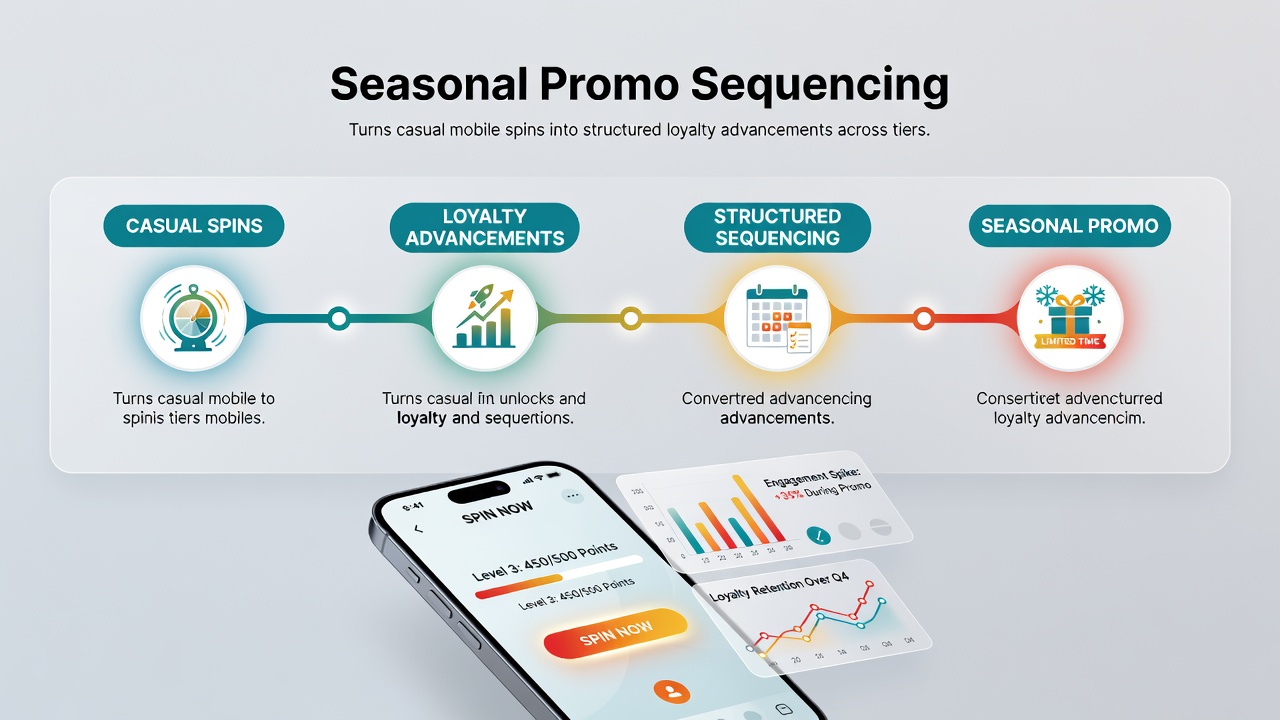 Infographic illustrating progression from casual mobile spins through bonus stages to VIP loyalty tiers across multiple casino locations