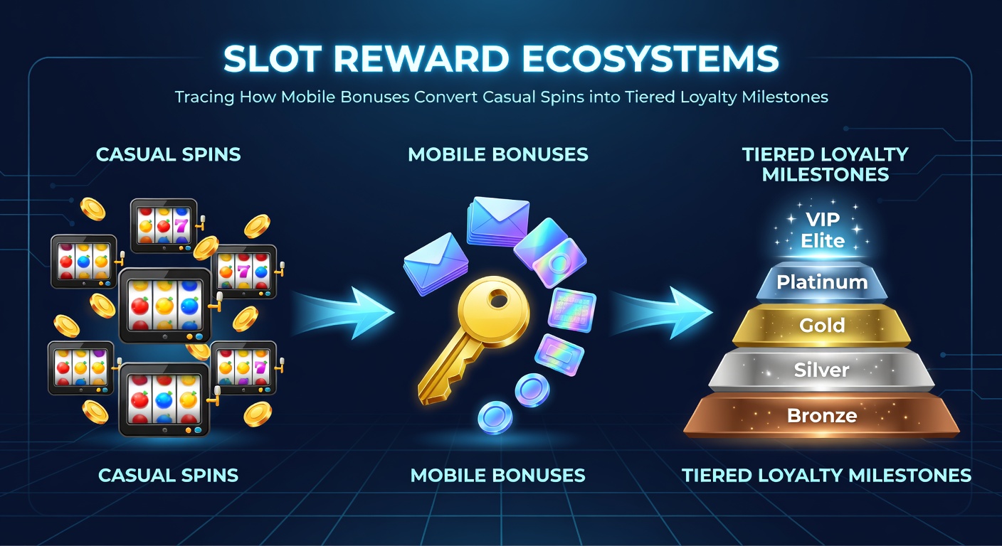 Mobile slot interface showing bonus conversion into loyalty tiers with progress indicators and reward milestones
