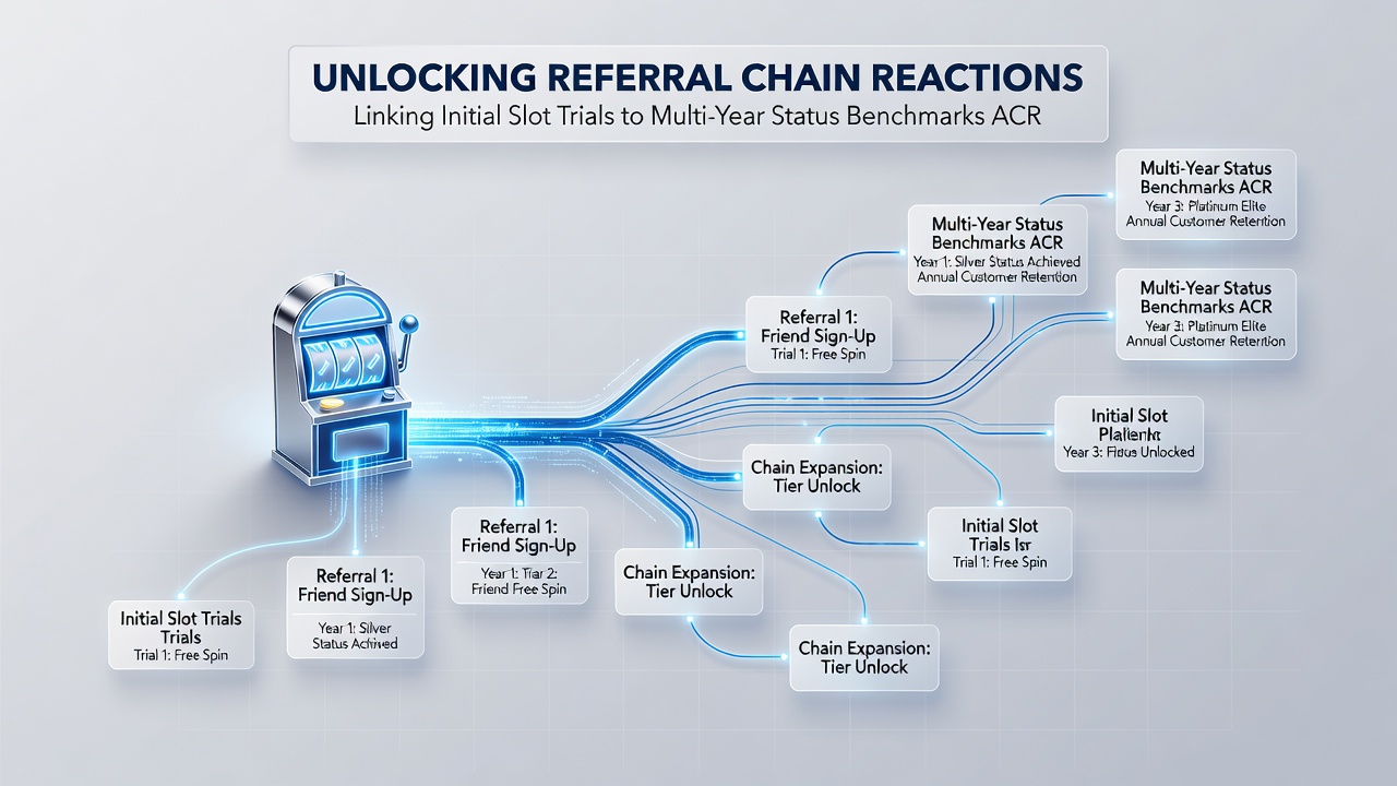 Diagram illustrating referral chain progression connecting early slot trials to long-term status benchmarks in mobile casino ecosystems