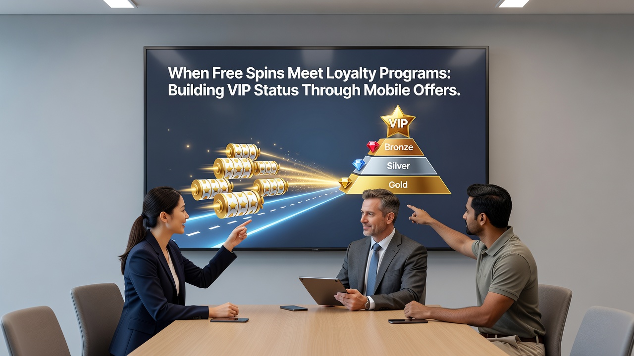 Infographic illustrating the progression from free spins through loyalty points to VIP casino status levels